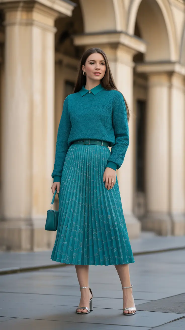 Monochrome Teal Sophistication skirt outfits for women 2026