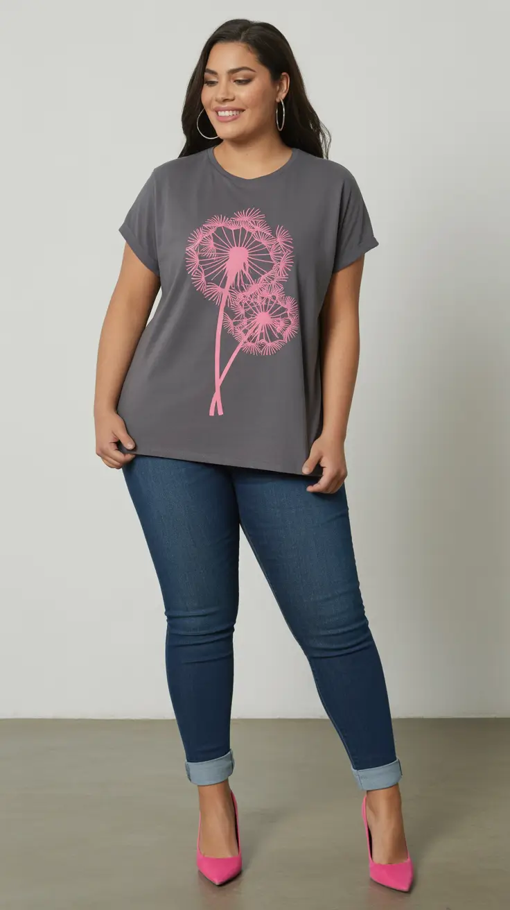 Stylish curvy outfits inspo 2026 Graphic Tee and Pink Heels for Playful Weekend Mood