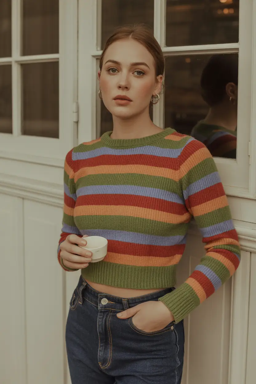 Stylish Sweater Outfits 2026 Playful Stripes, Cropped Confidence