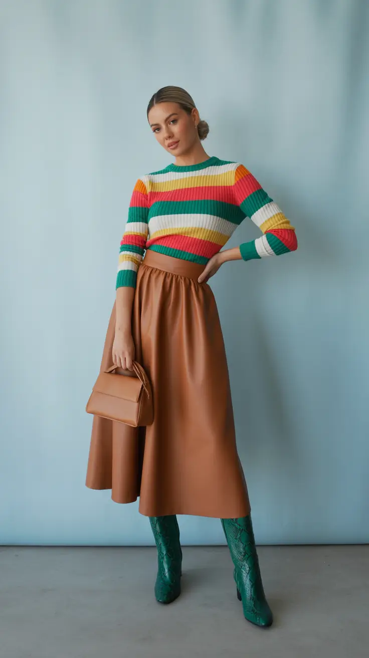 Stylish Sweater Outfits 2026 Retro Revival in Leather and Stripes