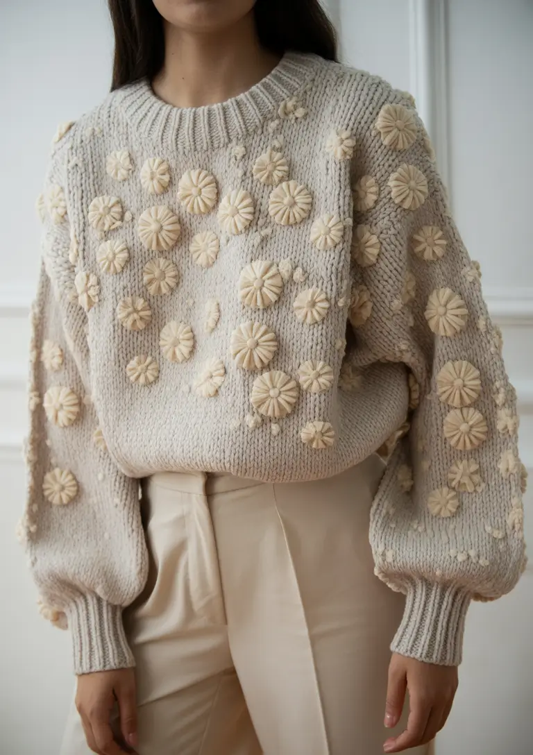 Stylish Sweater Outfits 2026 Textured Neutrals in Bloom