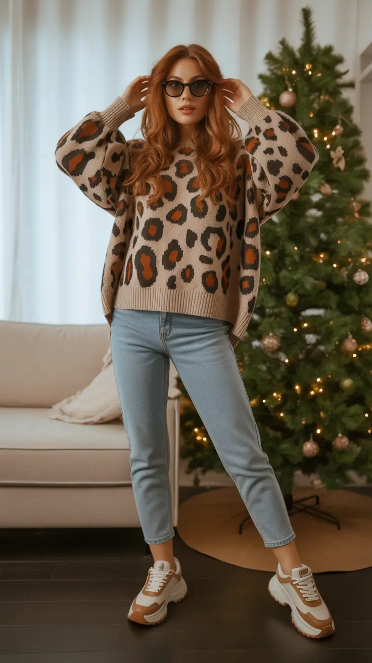 Stylish Sweater Outfits 2026 Cozy Leopard Confidence