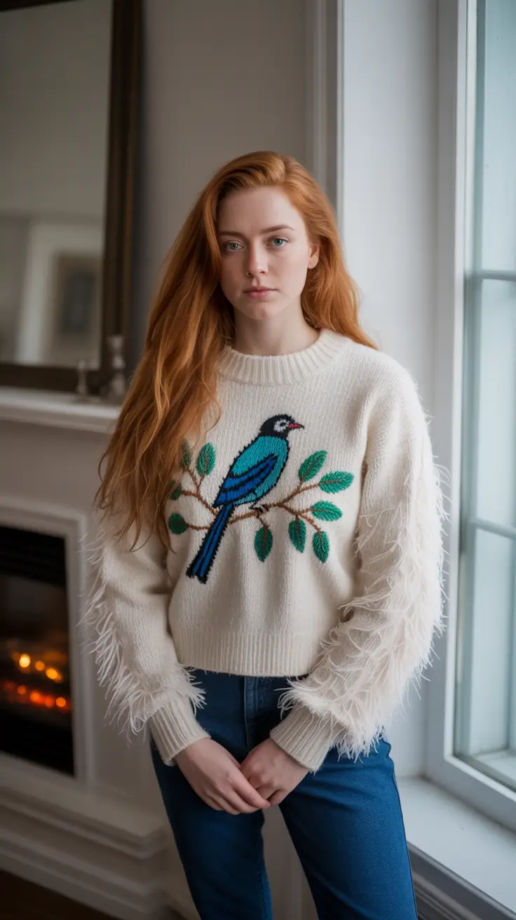 Stylish Sweater Outfits 2026 Playful Feathers and a Touch of Whimsy