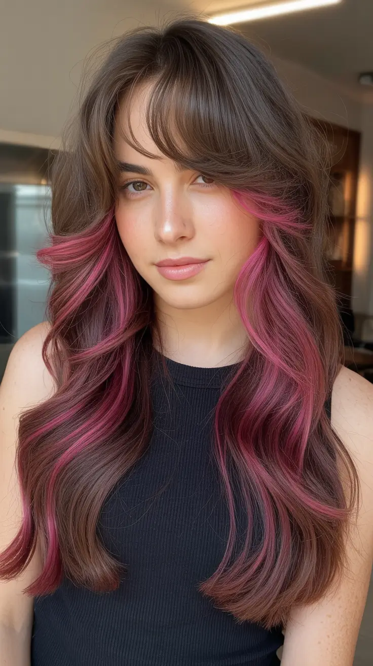 The best hair color 2026 – Berry Pink Ribbons on Chestnut Waves H2