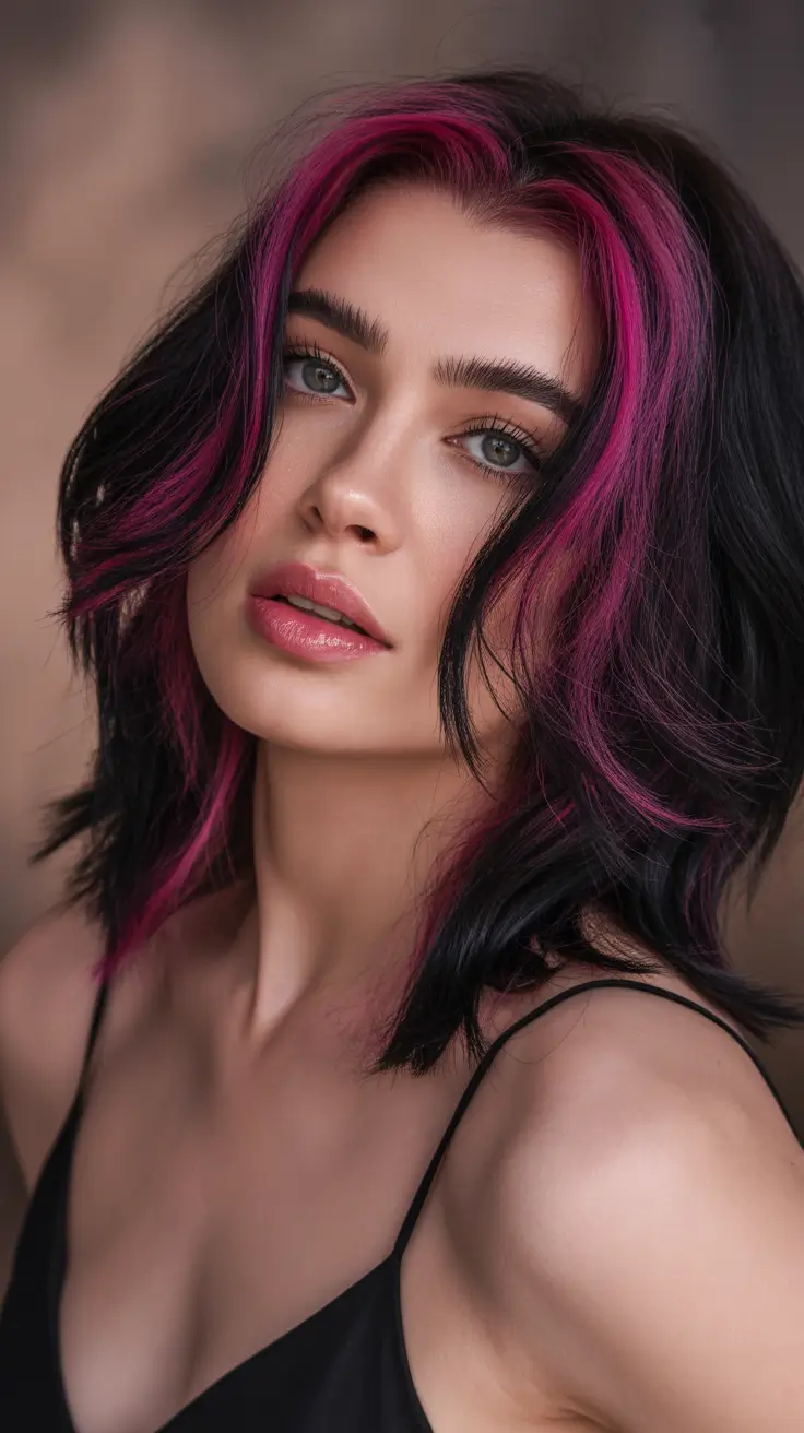 The best hair color 2026 – Midnight Bob with Neon Magenta Halo H2