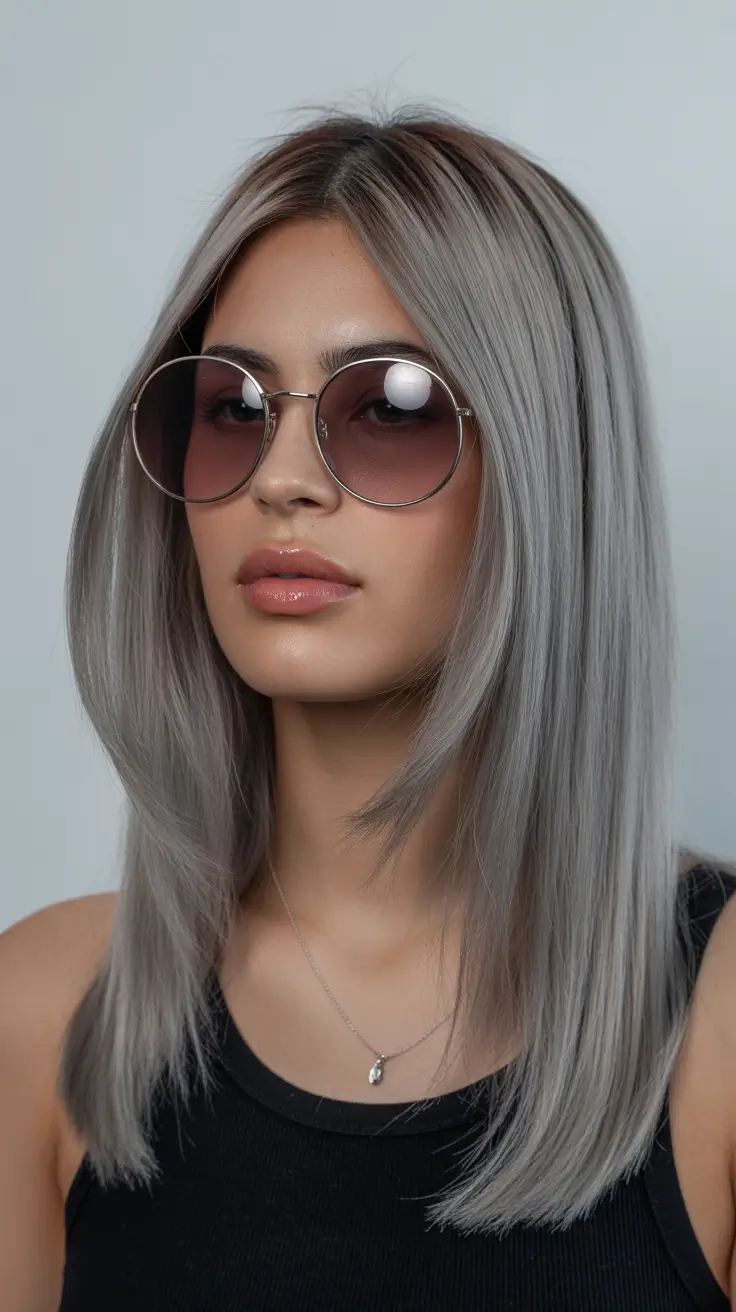 The best hair color 2026 – Sleek Silver Smoke Mid-Length with Center Part H2