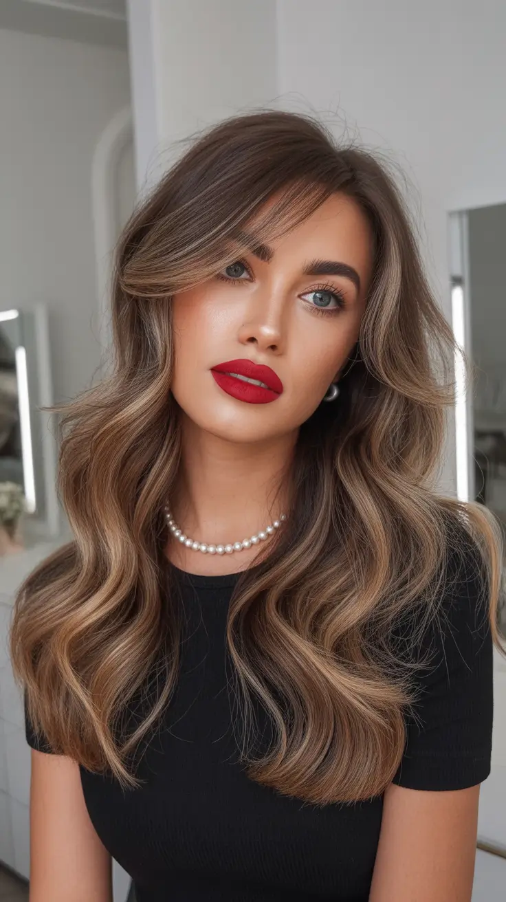 The best hair color 2026 – Hollywood Chocolate Waves with Soft Side Fringe H2