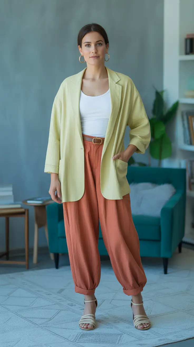 Trendy blazer outfits 2026 - Relaxed Yellow Blazer And Easy Tapered Trousers