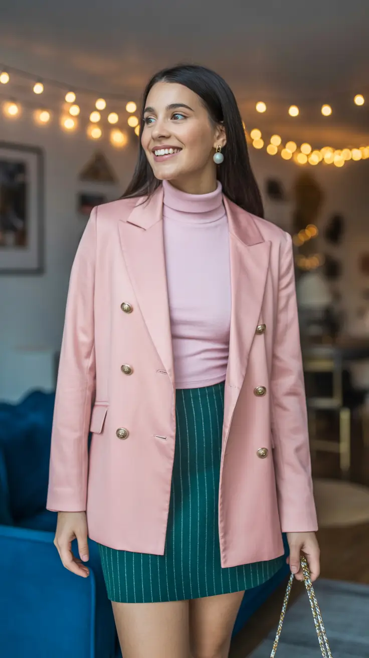 Trendy blazer outfits 2026 - Soft Pink Blazer With Playful Mini Skirt