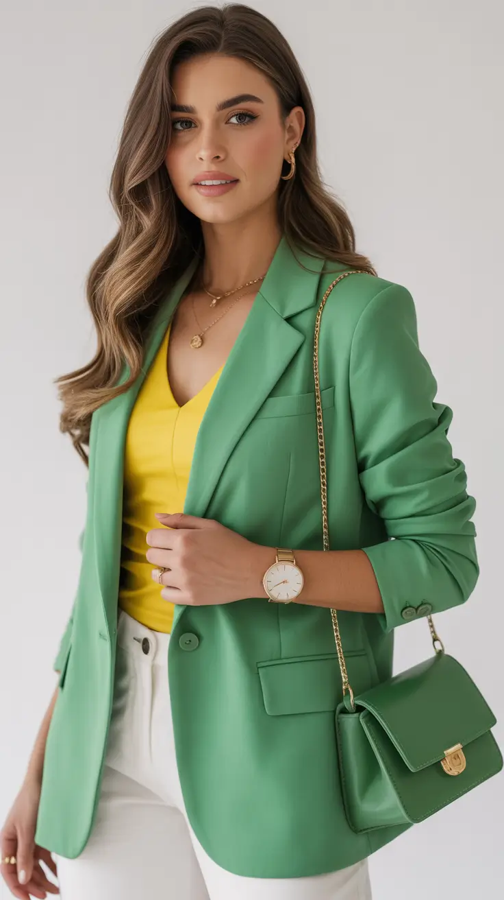 Trendy blazer outfits 2026 - Fresh Green Blazer With Yellow Accent Top