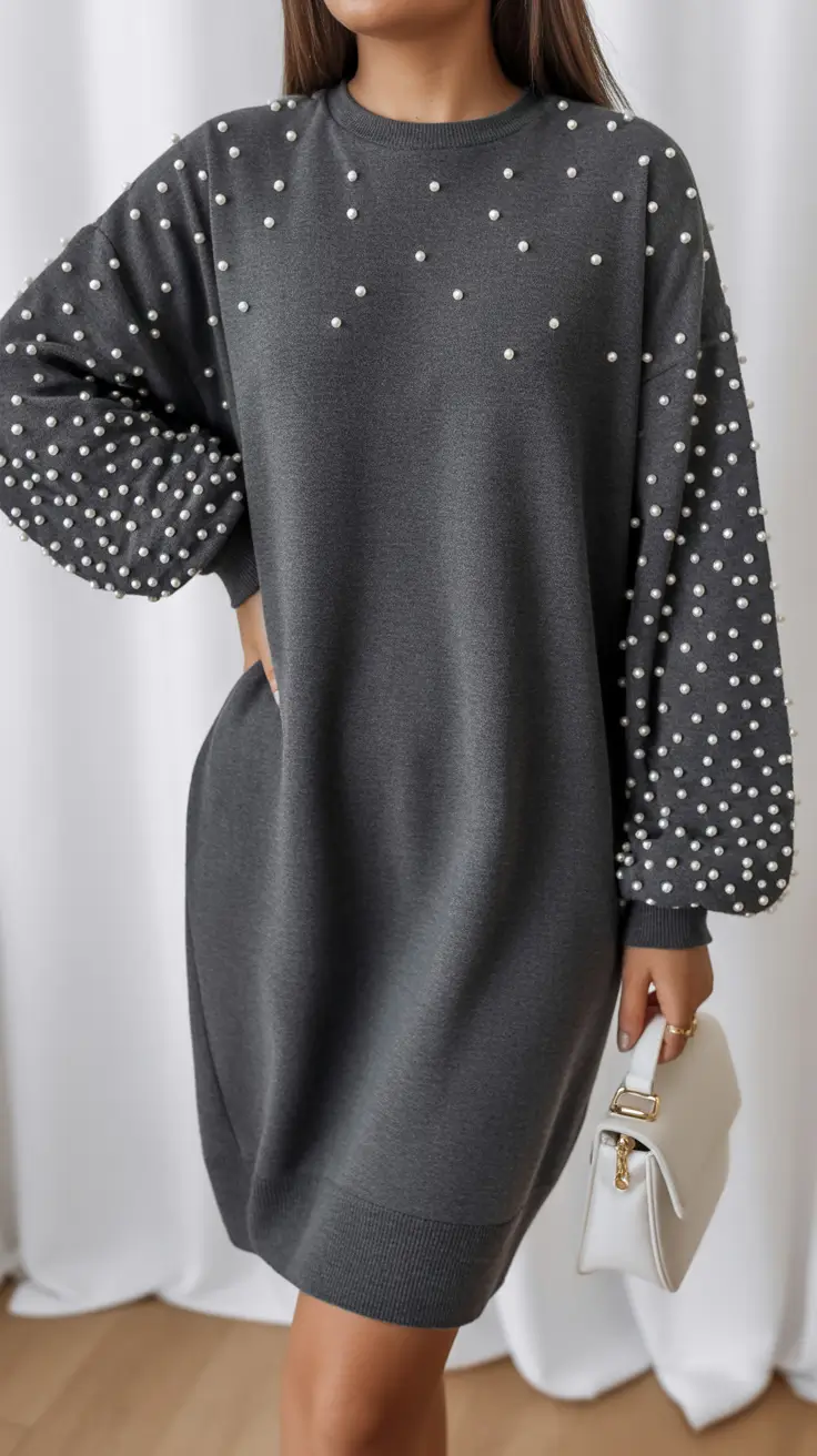 Trendy fashion outfits inspo 2026 Cozy pearl knit dress for chic fall errands