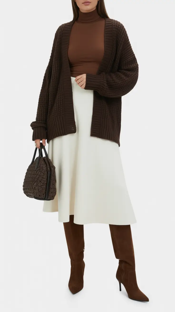 Trendy fashion outfits inspo 2026 Chocolate and cream layers for cozy fall and winter street looks