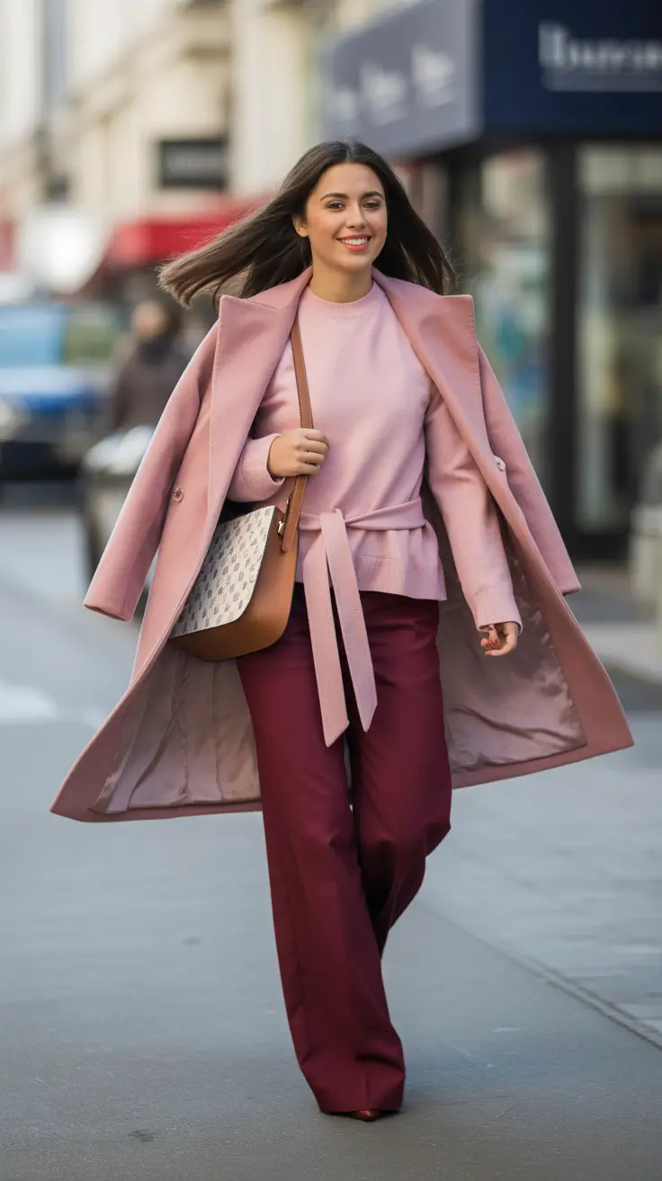 Trendy fashion outfits inspo 2026 Rosy monochrome layers for happy fall commutes
