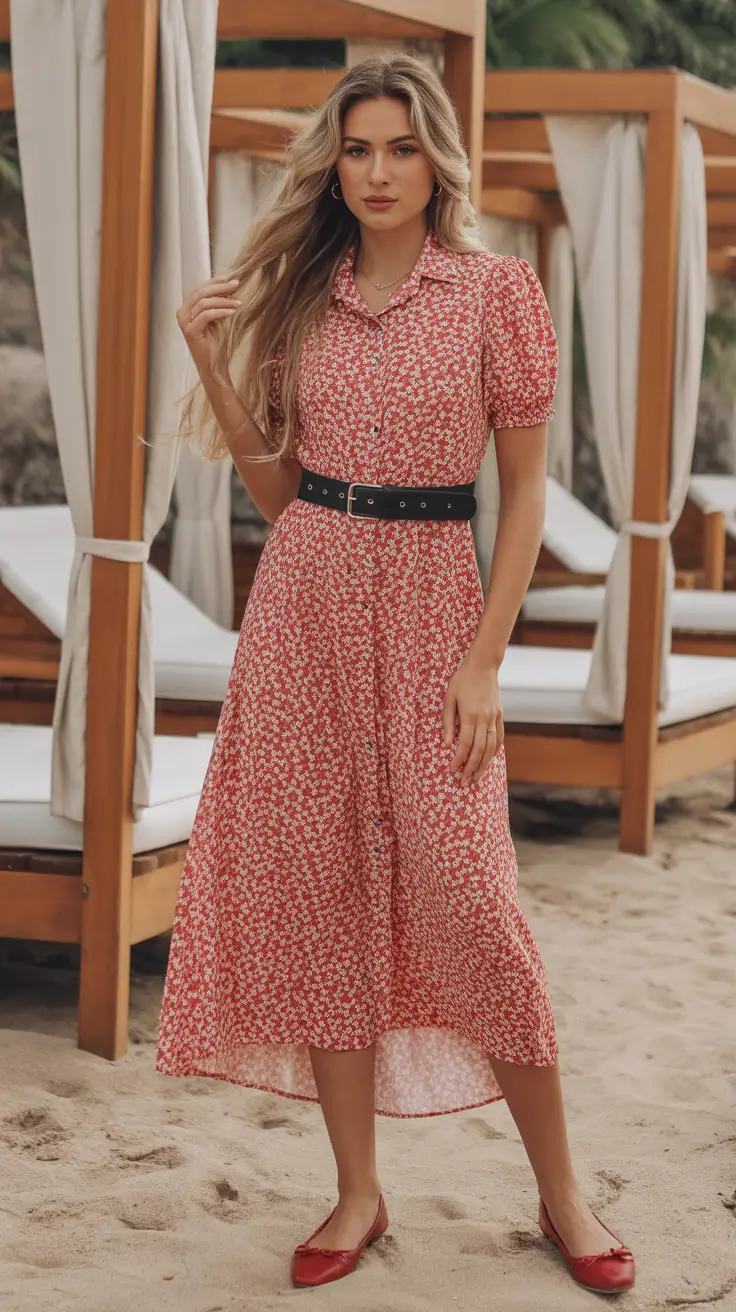 vacation outfits black women Red Florals