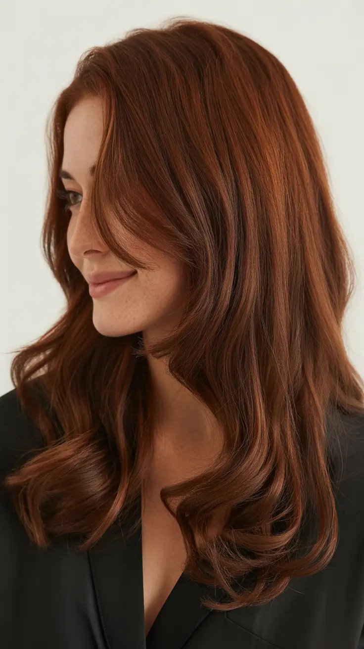 Warm auburn hair color 2026 – Soft Mahogany Auburn Layers for 2026