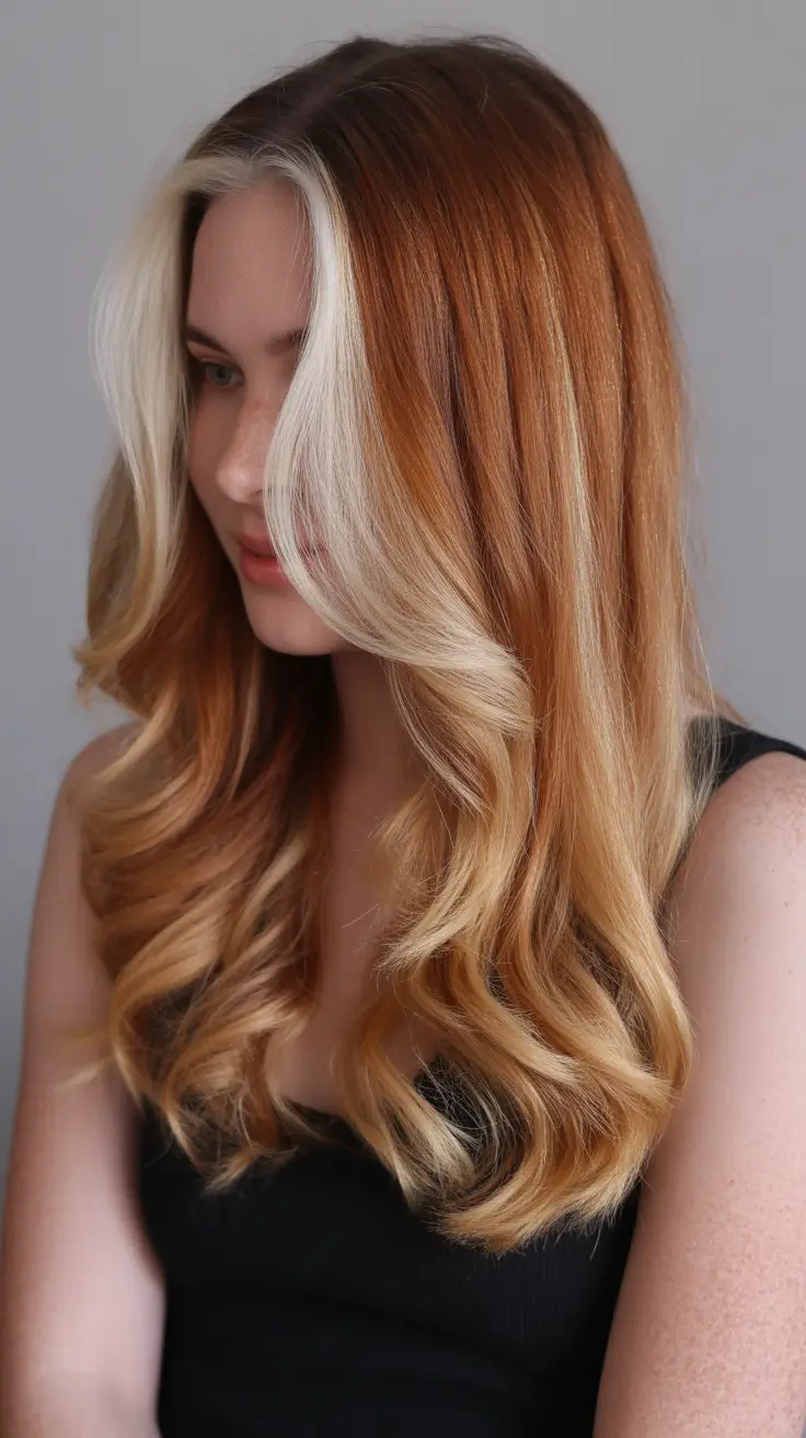 Warm auburn hair color 2026 – High-Contrast Auburn with Platinum Face Frame