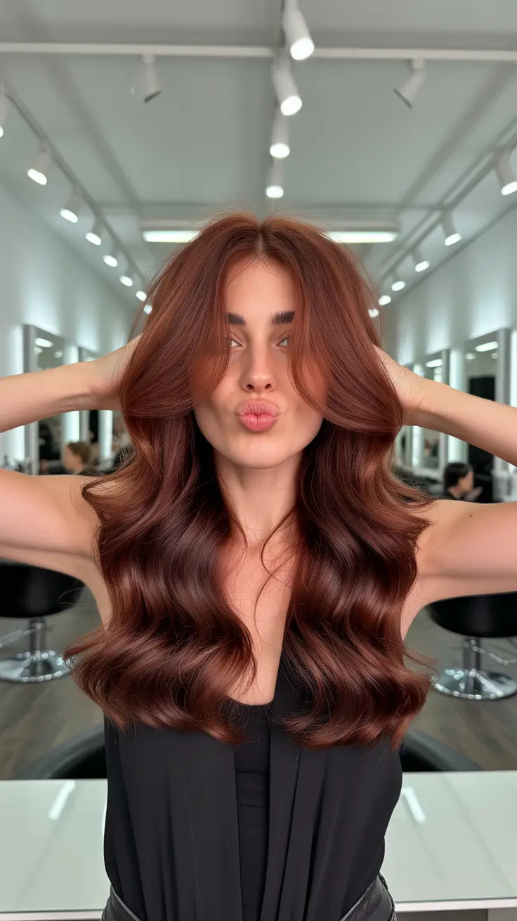 Warm auburn hair color 2026 – Dark Mahogany Auburn Salon Waves