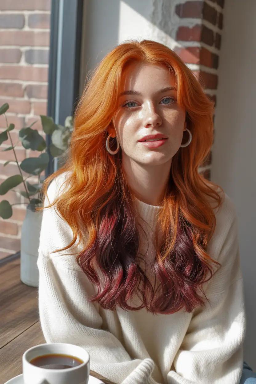 Warm auburn hair color 2026 – Fiery Copper Melt with Cherry Ends