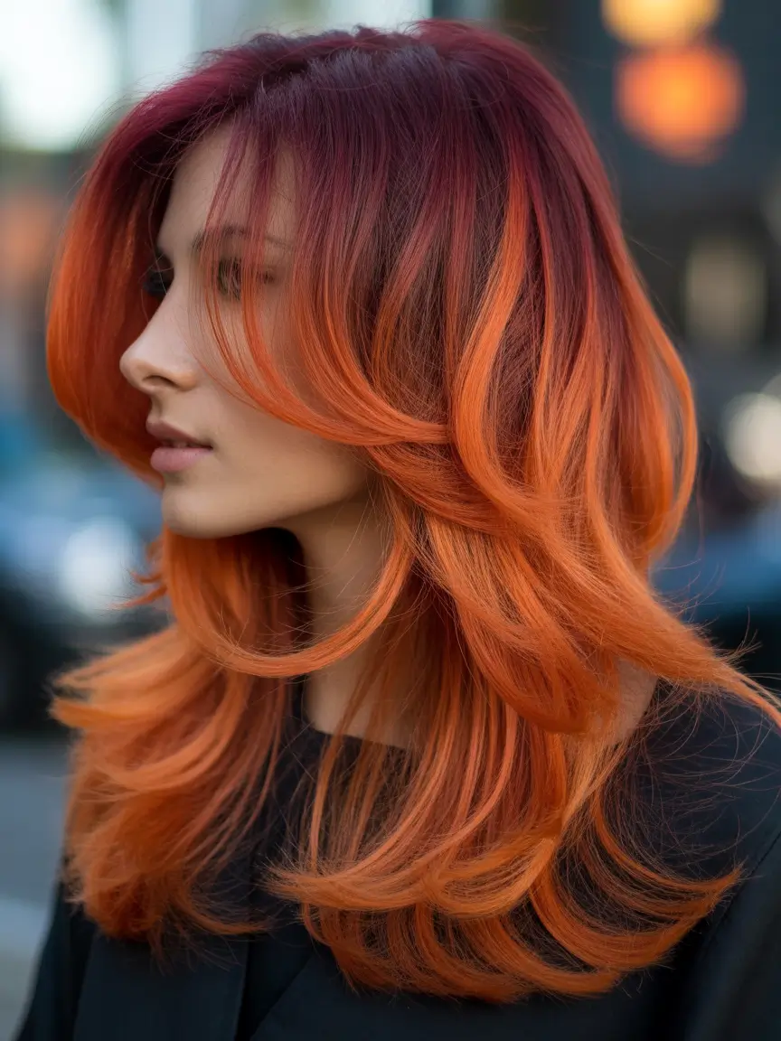 Warm auburn hair color 2026 – Dark Cherry and Copper Street-Style Layers