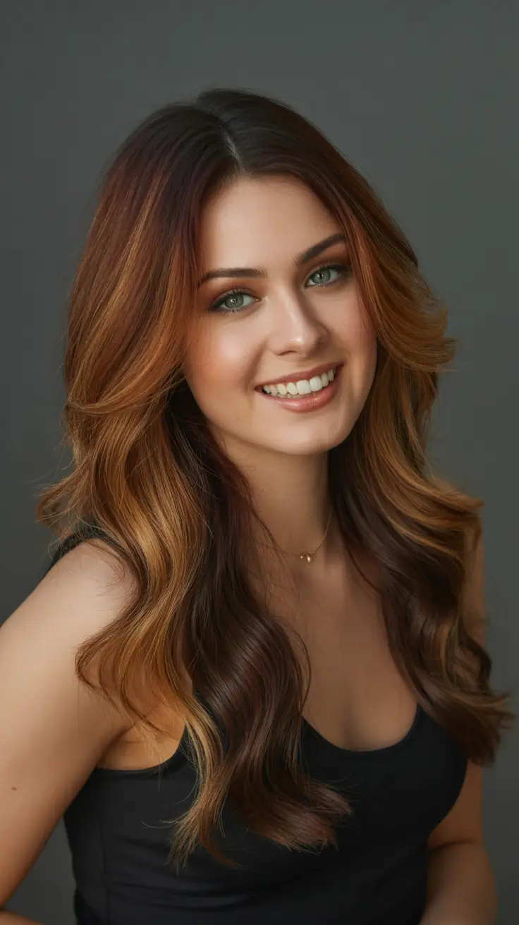 Warm auburn hair color 2026 – Rich Brown Auburn Balayage for Easy Glow