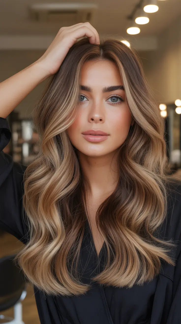 Warm brunette hair color 2026 - Medium Brunette Balayage With Natural Waves