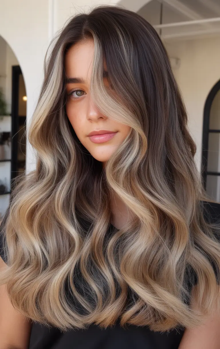 Warm brunette hair color 2026 - High-Contrast Blonde Highlights On Dark Brunette