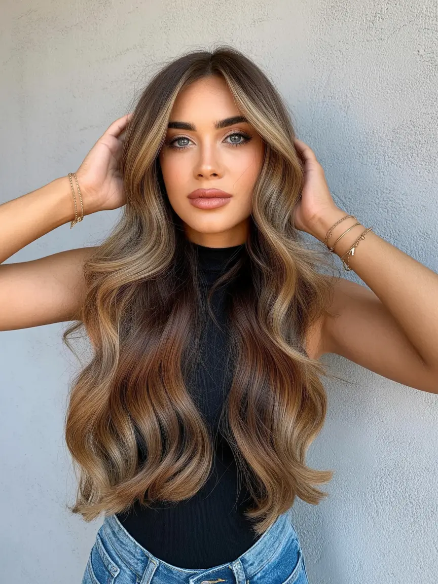 Warm brunette hair color 2026 - Bronze Brunette With Long, Flowing Waves