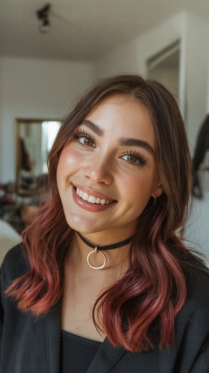 Warm brunette hair color 2026 - Soft Brunette Lob With Rose-Tinted Ends