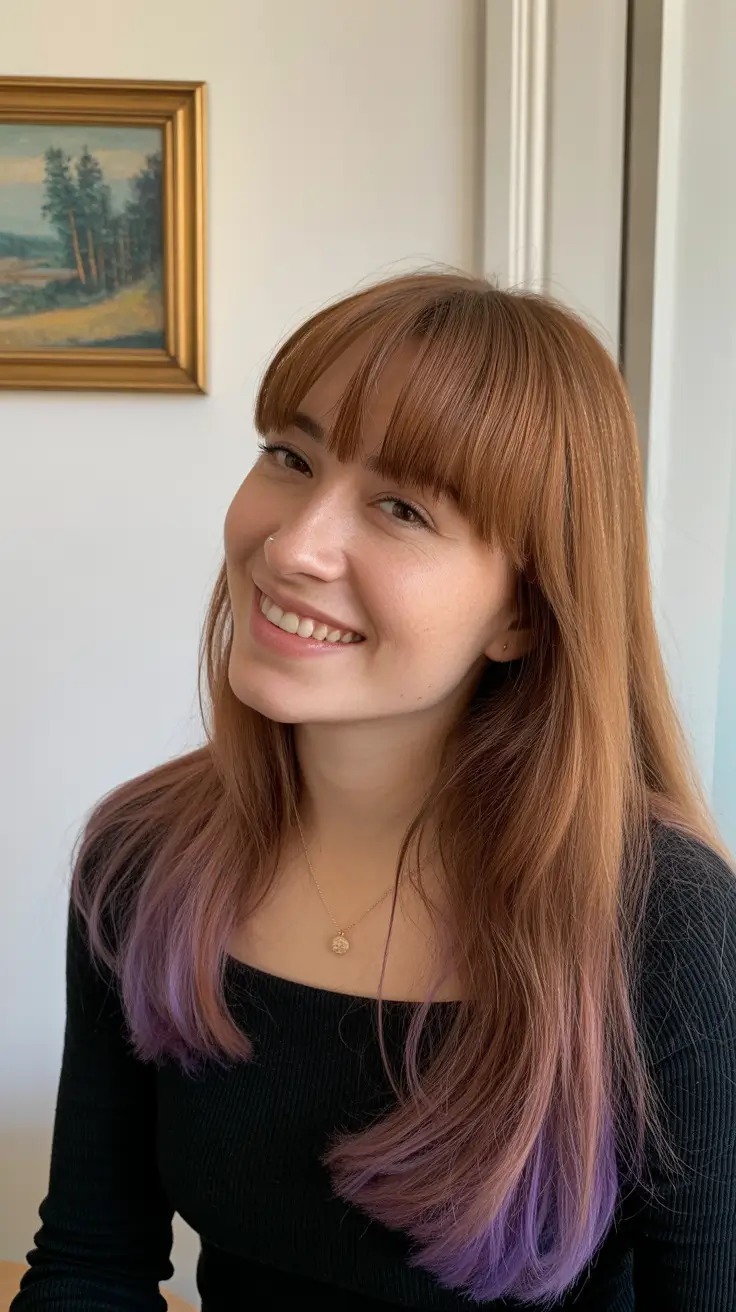 Warm brunette hair color 2026 - Warm Copper Brunette With Lavender Tips