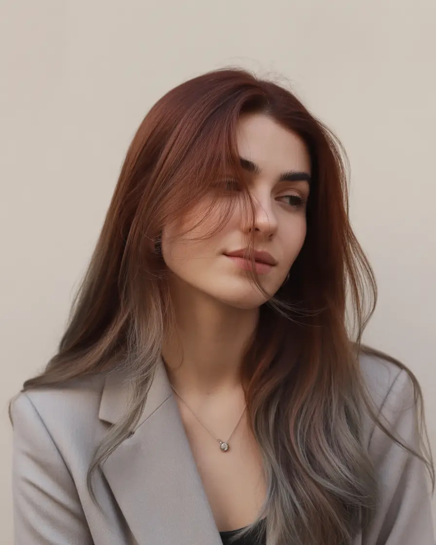 Warm dark brown hair color 2026 Smoky Mushroom Ends on Soft Auburn Brunette