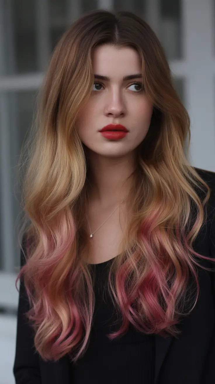 Warm dark brown hair color 2026 – Soft Rose-Tipped Brunette for Romantic Evenings