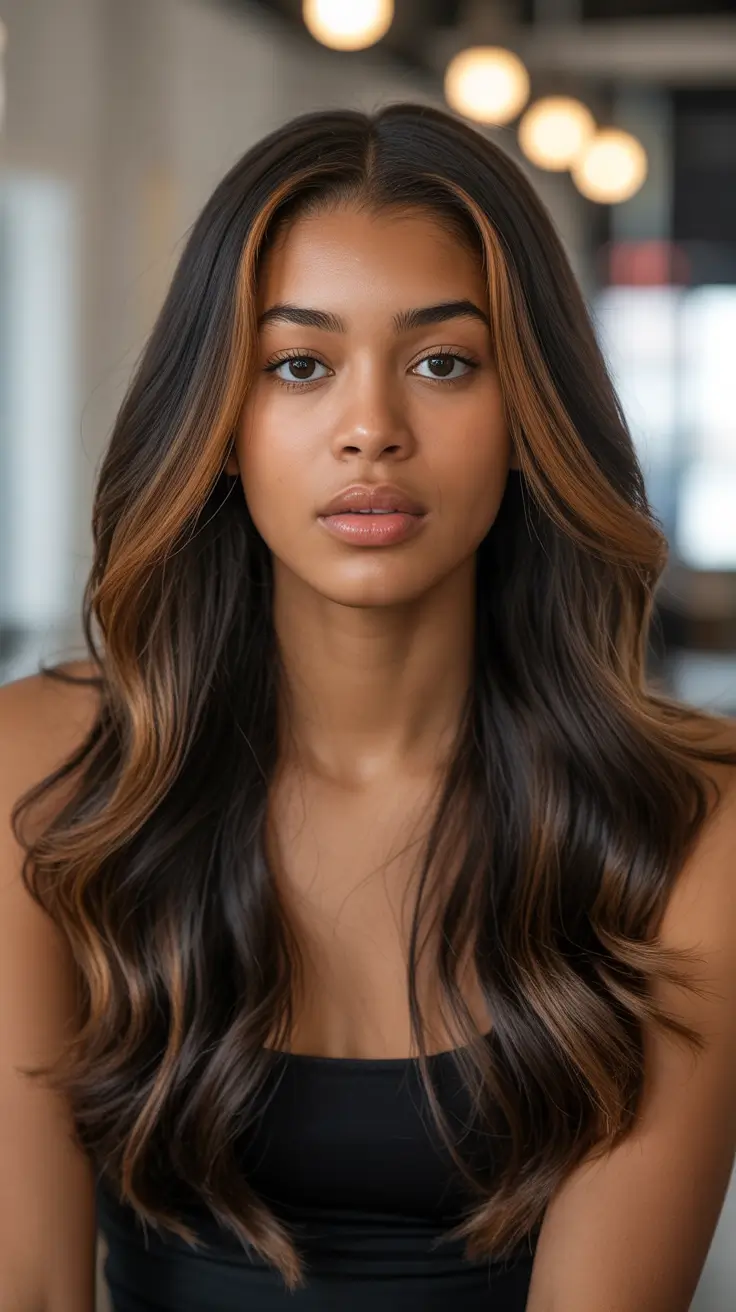 Warm dark brown hair color 2026 Caramel Face-Frame on Espresso Lengths