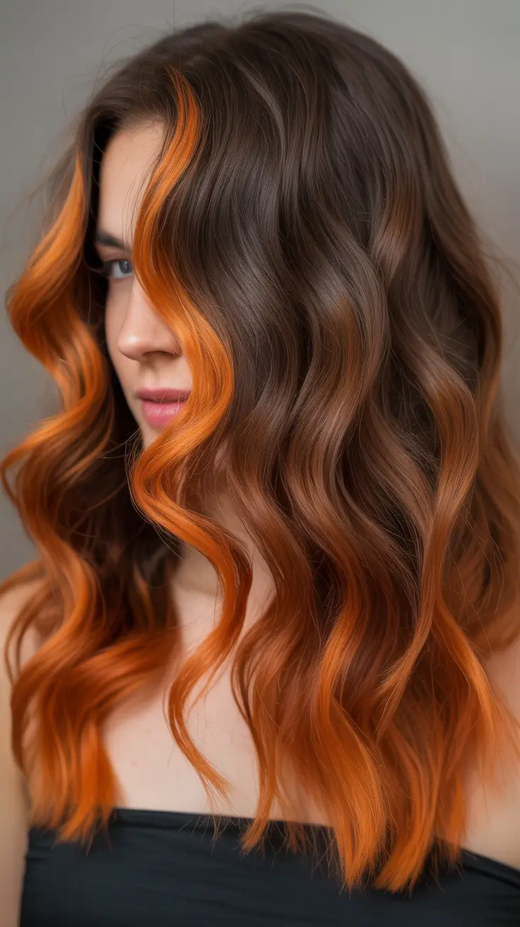 Warm dark brown hair color 2026 Pumpkin Spice Ribbons on Cocoa Waves