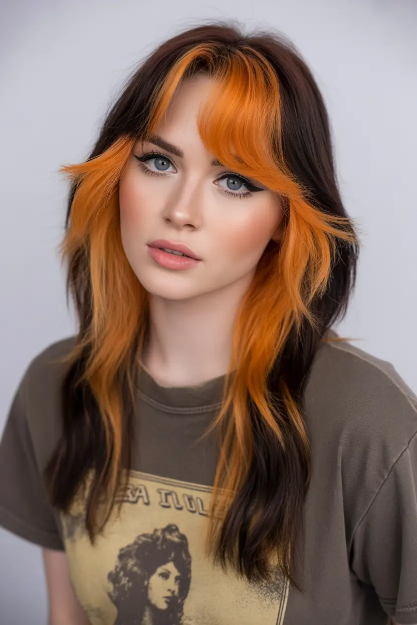 Warm dark brown hair color 2026 – Copper Money Piece on Dark Autumn Layers