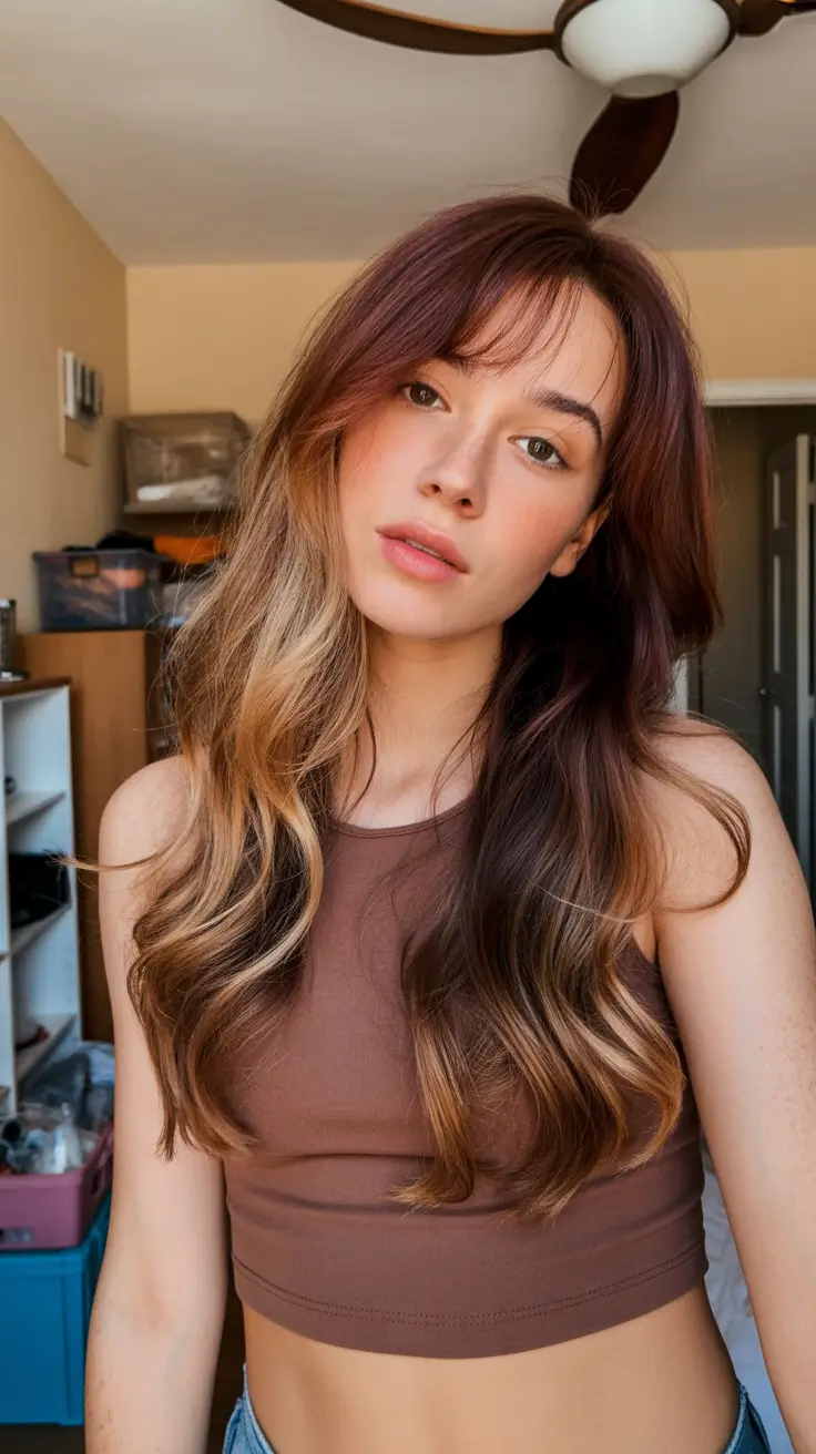 Warm dark brown hair color 2026 – Caramel Panel Brunette with Weekend Ease