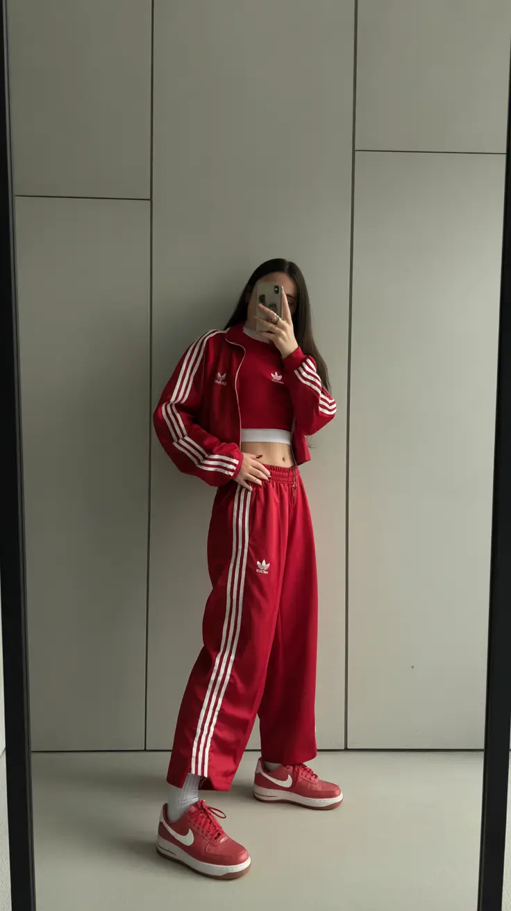 Workout outfit ideas for women 2026 retro red revival