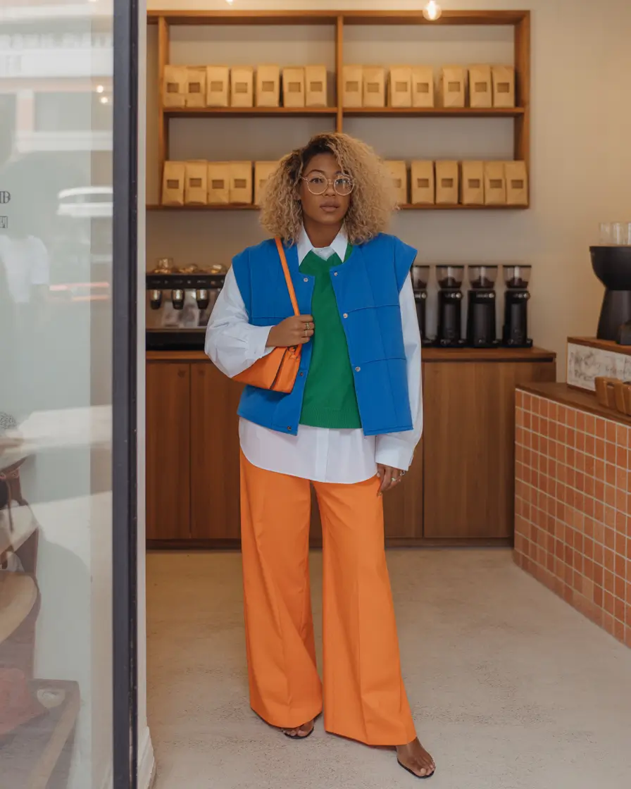 y2k outfits for women 2026 - Color-Blocked Vest And Citrus-Toned Trousers