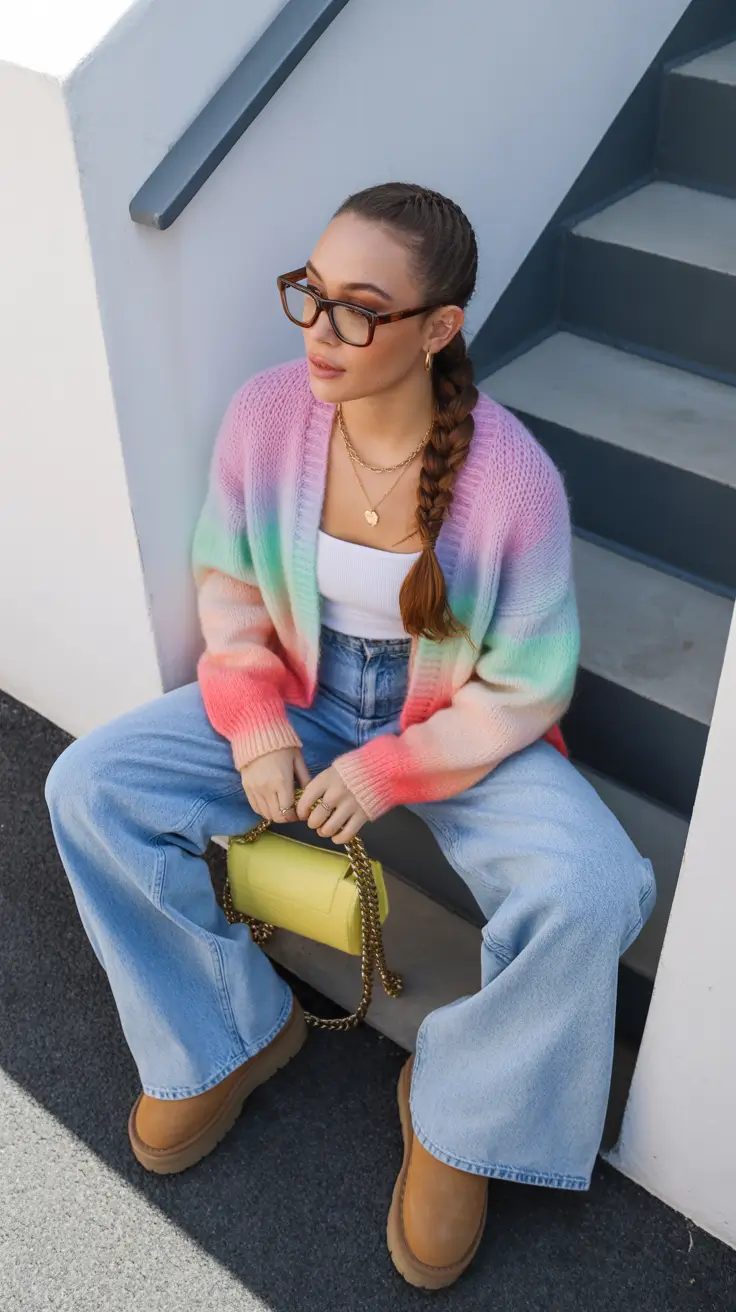 y2k outfits for women 2026 - Pastel Ombre Knit And Cozy Wide Denim