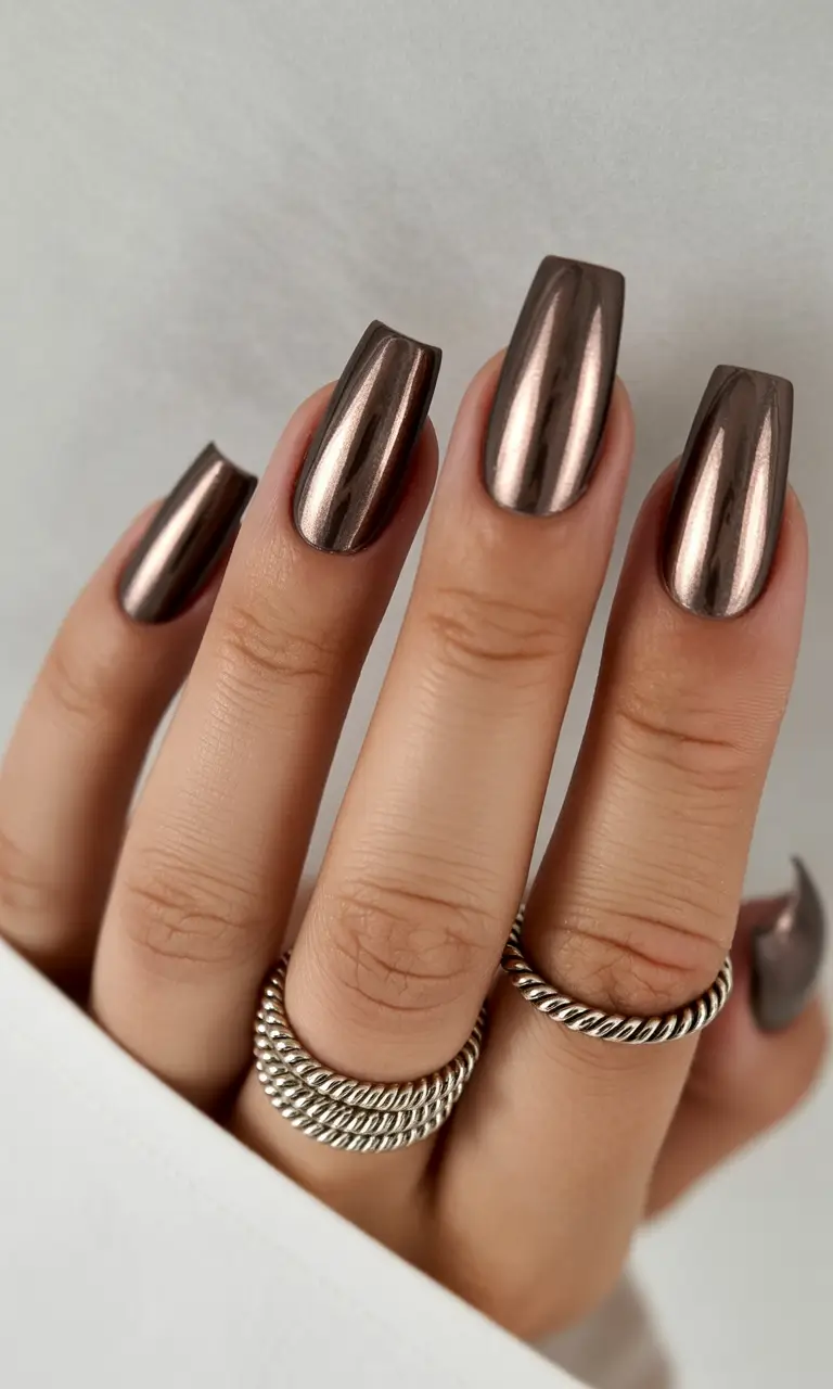 acrylic nail designs 2026 Bronze Chrome Acrylics