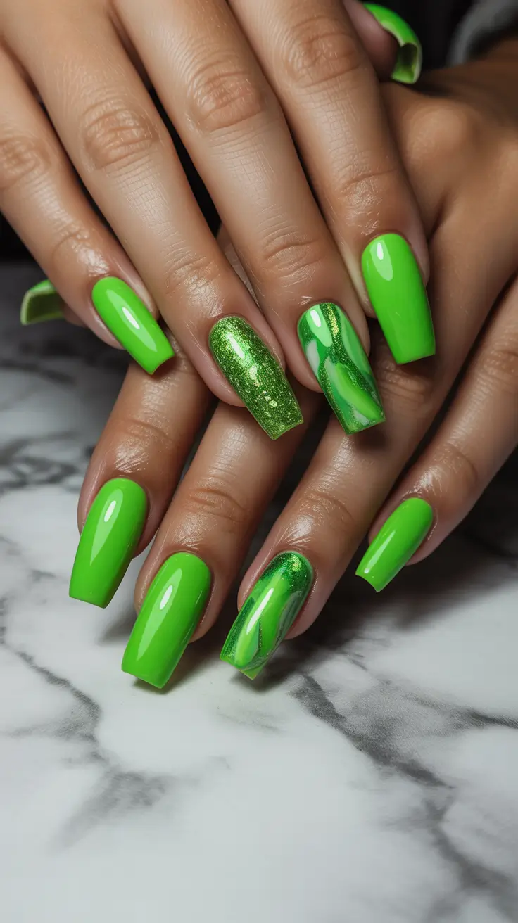 acrylic nail designs 2026 green long acrylics