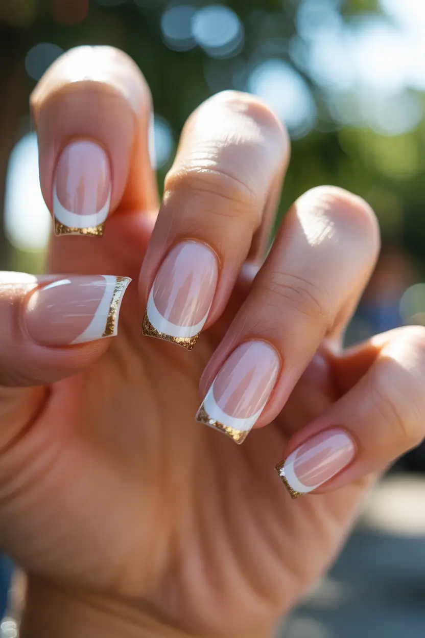 acrylic nail designs 2026 gold tipped french square acrylics