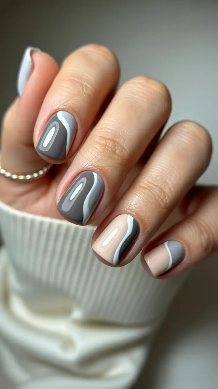 acrylic nail designs 2026 Neutral Waves on Short Square Acrylics