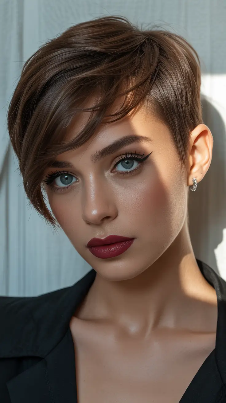 Asymmetrical pixie haircut ideas 2026 Soft Asymmetry With Long Sweeping Bangs