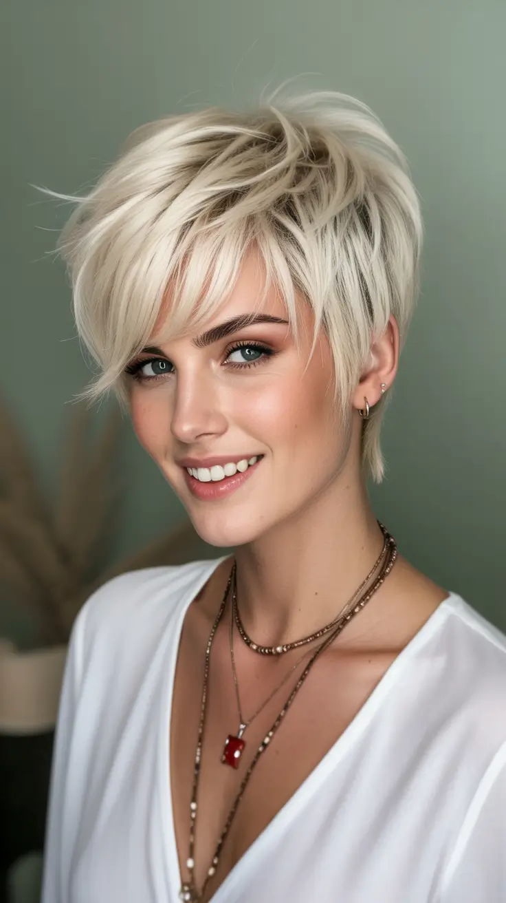 Asymmetrical pixie haircut ideas 2026 Airy Blonde Pixie With Whimsical Texture