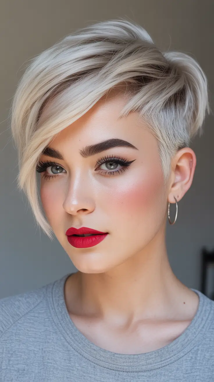 Asymmetrical pixie haircut ideas 2026 Soft Blonde Pixie With Sculpted Side Sweep
