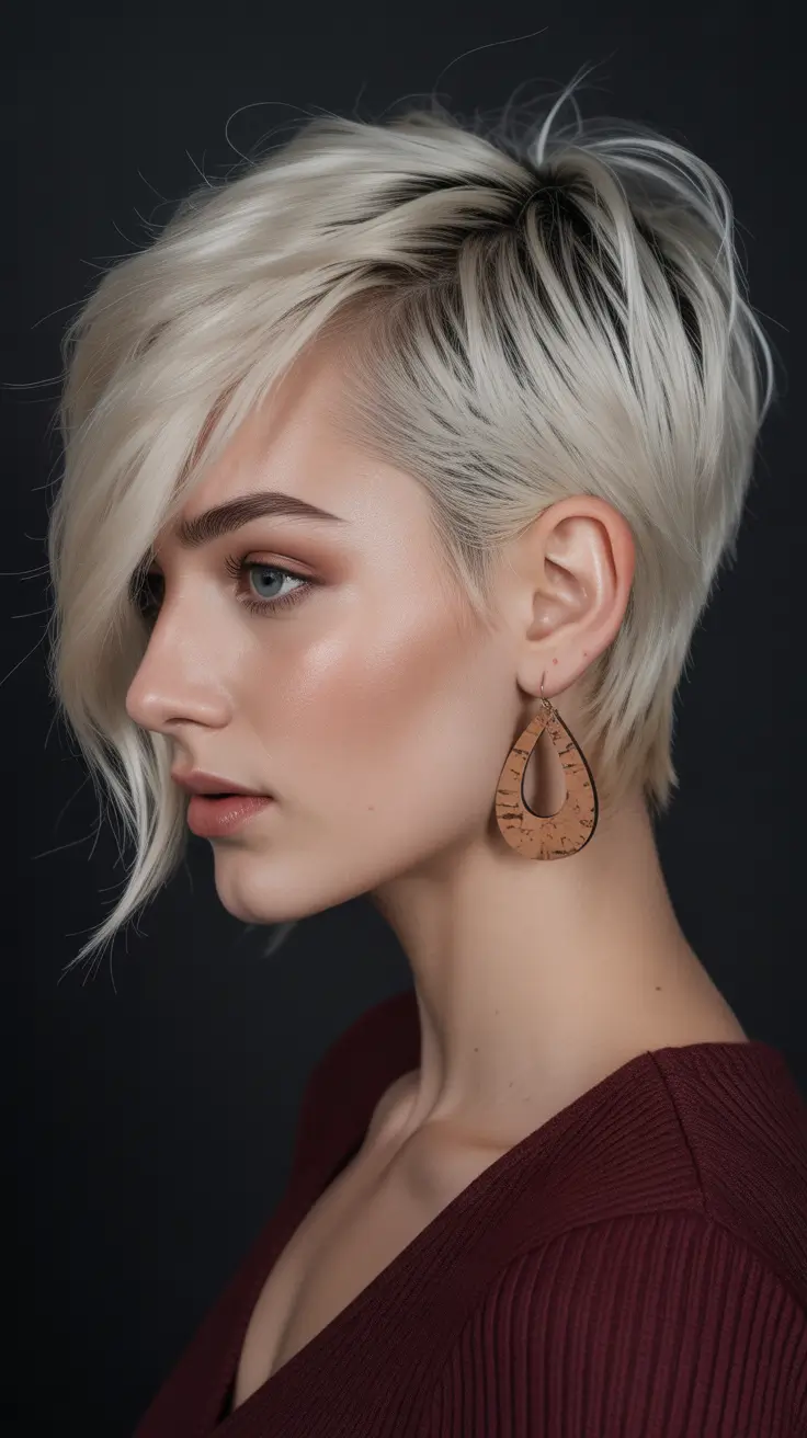 Asymmetrical pixie haircut ideas 2026 Soft Platinum Wave Pixie With Tapered Back