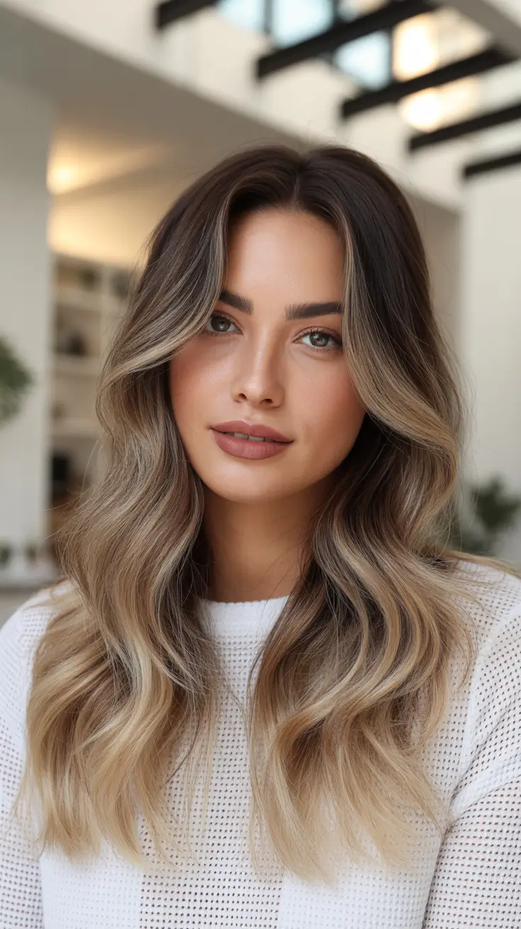 balayage hair ideas 2026 Bronde Balayage with Warm Depth