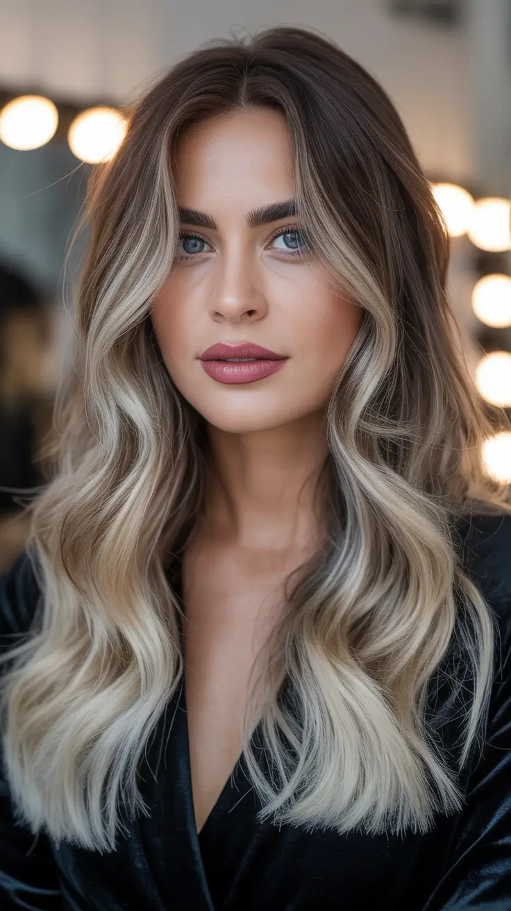 balayage hair ideas 2026 Cool Brunette with Blonde Money Pieces