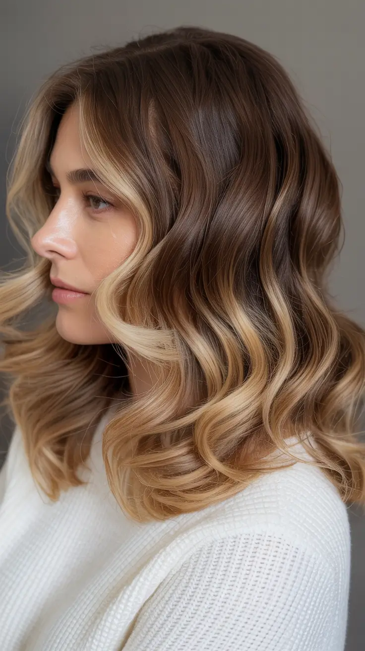 balayage hair ideas 2026 Light Brunette with Creamy Blonde Contouring
