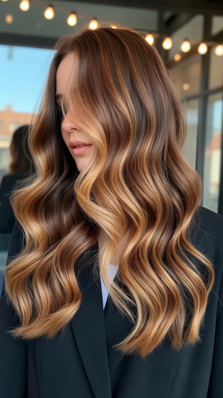 balayage hair ideas 2026 Warm Brunette Balayage with Golden Highlights